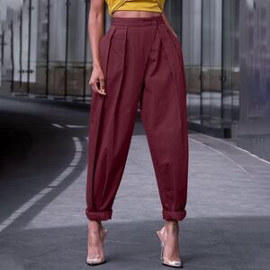 Amazon Red High-Waisted Trousers with Tapered Leg
